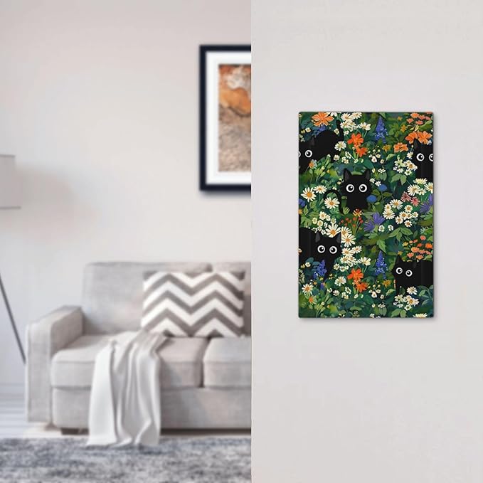 Funny Cartoon Boho Black/Green Cats Floral Decorative 1 Gang No Device Blank Wall Plate Oversize Kids Cute Boys Girl Electric Unused Receptacle Decorator/Gfci Light Outlets/Switches Face Plate Cover