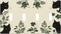 Decorative Light Switch Cover Plate Funny Black Cat Green Leaf 4 Gang Wall Plates for Electrical Outlets Quad Toggle Switch Plate Covers Outlet Covers Faceplate for Bedroom Home Decor