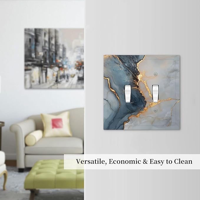 Abstract Blue Granite Luxury Texture Print 2 Gang Light Switch Cover Double Toggle Wall Plate Decorative Electrical Switchplate Covers for Country Bedroom Kitchen Living Room Decor