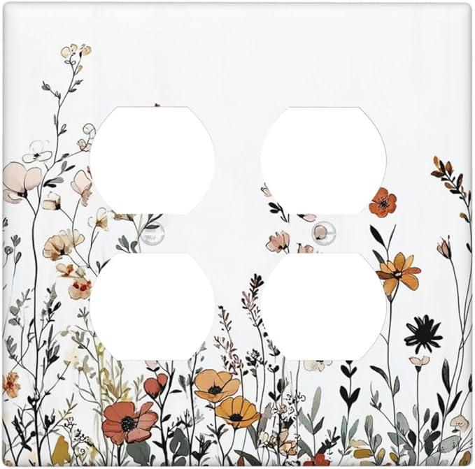 Outlet Covers Vintage Wildflower Colorful Plants Floral 2 Gang Double Duplex Decorative Light Switch Covers Electrical Wallplates Socket Faceplate For Bed Room Living Room Decor