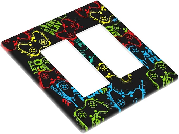 Video Game Double Gang Rocker Decorative Light Switch Cover, 2-Gang Wall Plate Outlet Cover