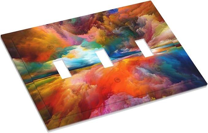 Light Switch Cover Plate Iridescent Abstract Colorful Clouds 3 Gang Triple Toggle Decorative Switch Plates Rainbow Outlet Covers Electrical Wall Plates for Bathroom Home Decor