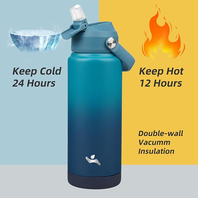 Konokyo Insulated Water Bottle with Straw Lid,24 oz Stainless Steel Vacuum Metal Bottle with Silicone Handle,Vast