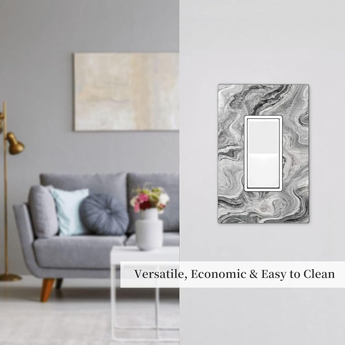 Beautiful Grey Marble Texture Simple Abstract Print Decorative Outlet Covers 1 Gang Single Rocker Light Switch Cover Plate Wall Plates GFCI Faceplate for Bathroom Kitchen Decor