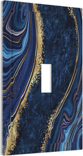 Abstract Navy Blue Marble 1 Gang Light Switch Plate Decorate Single Toggle Wall Plate Cover Electrical Switchplate Faceplate Modern Luxury Art Agate Stone Watercolor Gold Line Boys Bedroom Room Decor