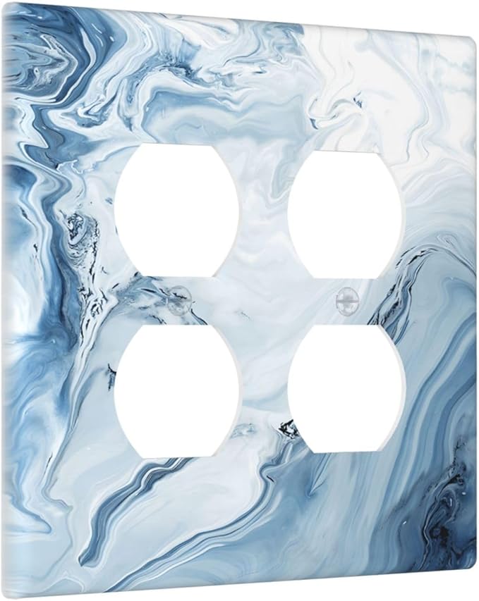 Blue Marble Abstract Ombre Chic Luxury Print Outlet Covers 2 Gang Double Duplex Decorative Light Switch Covers Electrical Wallplates Socket Faceplate for Bathroom Living Room Decor