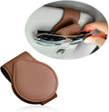 OFBAND Magnetic Sunglass Holder for Visor, PU Leather Car Organizer - Universal Accessory (Brown)