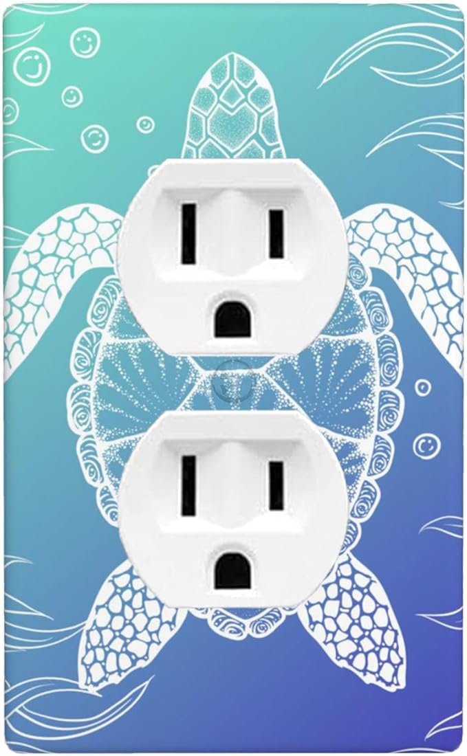 Sea Turtle Ocean 1-Gang Duplex Wall Plate, Blue Coastal Turtle Outlet Cover Decorative Faceplate for Bathroom, Beach House & Coastal Home