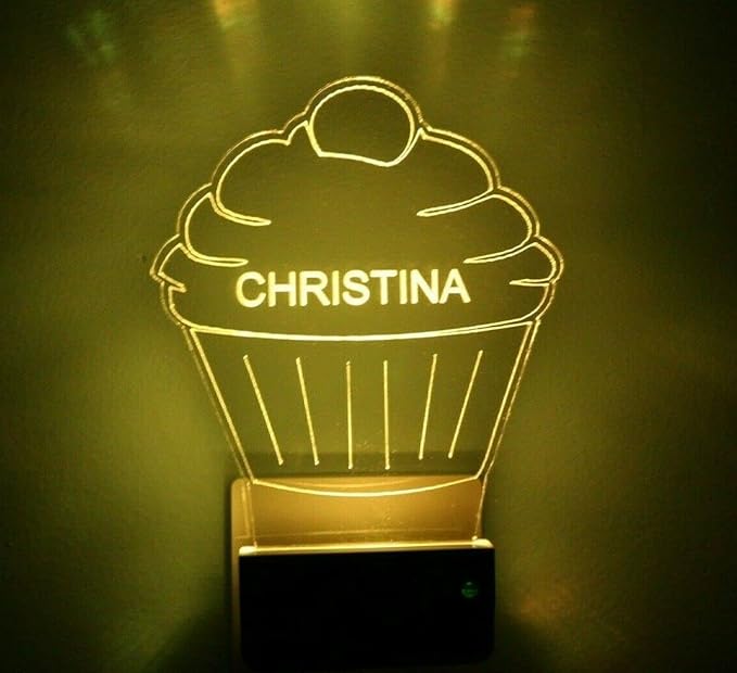 MIRROR MANIA Night Light Multi Color Personalized LED Plug-in, Ultra-Slim Touch Night Light Smart Dusk to Dawn Sensor, Kids Children's Bedroom Kitchen Bathroom Hallway Play Room Variations (Cupcake)