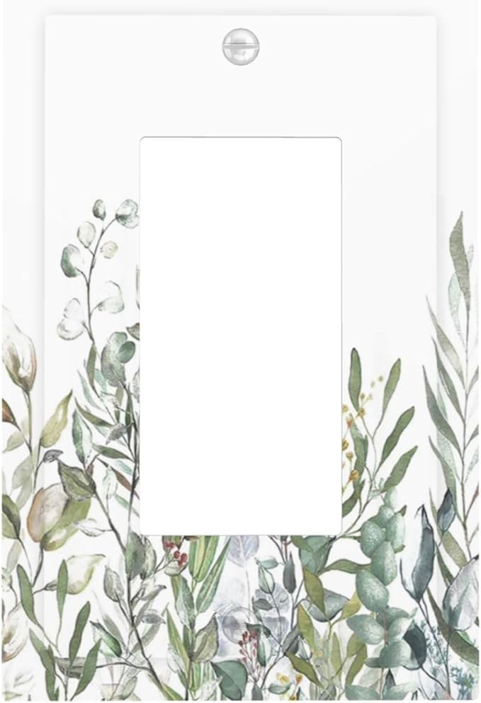 Wildflower Garden Rustic Green Leaf Floral Decorative Outlet Covers 1 Gang Single Rocker Light Switch Cover Plate Wall Plates GFCI Faceplate for Bed Room Living Room Decor