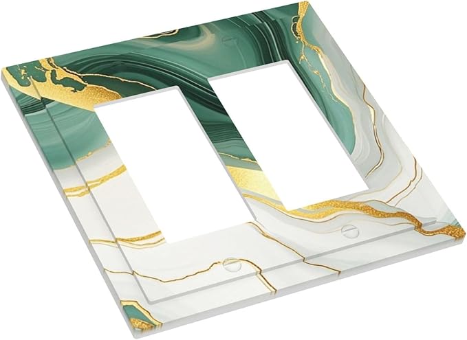 Decorative Outlet Covers Turquoise Marble Texture Golden Lines 2 Gang Double Gfci Rocker Electrical Wall Panels Light Switch Cover Plate For Bed Room Bathroom Decor