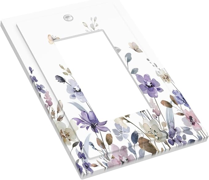 Purple Watercolor Flower Floral Butterfly Decorative Outlet Covers 1 Gang Single Rocker Light Switch Cover Plate Wall Plates GFCI Faceplate for Bedroom Living Room Decor