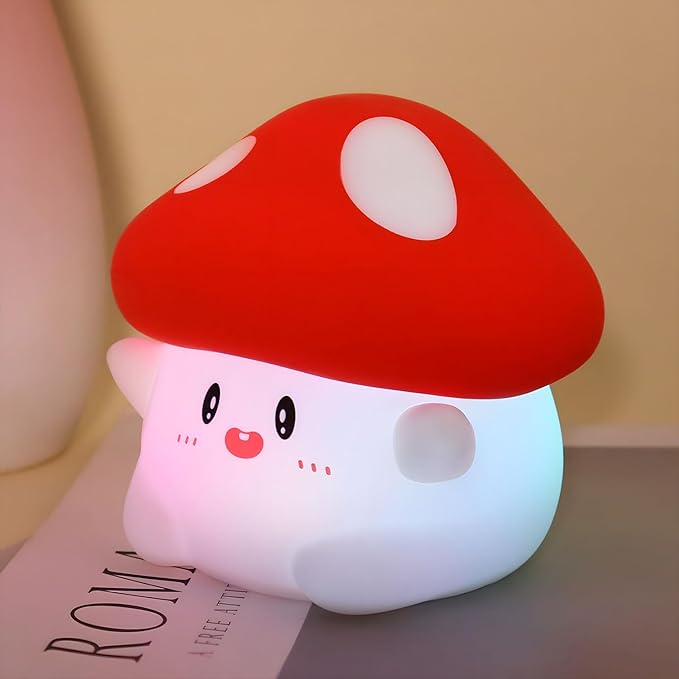 Rytinazzz Mushroom Night Light, Color Changing & 50-Hour Battery, Squishy Lamp with Pat Control for Kids Room Decor, USB Rechargeable, Mothers Day Gifts
