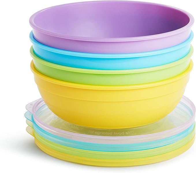 Munchkin® Love-a-Bowls™ 10 Piece Baby Feeding Set,Includes Bowls with Lids and Spoons,Multicolor,(Pack of 12)