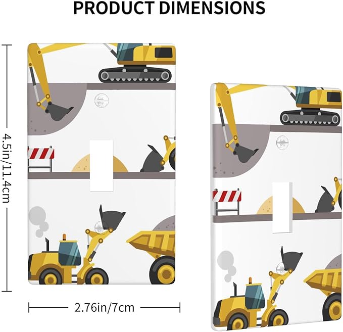 Construction Truck 1-Gang Toggle Light Switch Plate, Excavator Truck Wall Plate for Boys Kids Room, Playroom & Bedroom