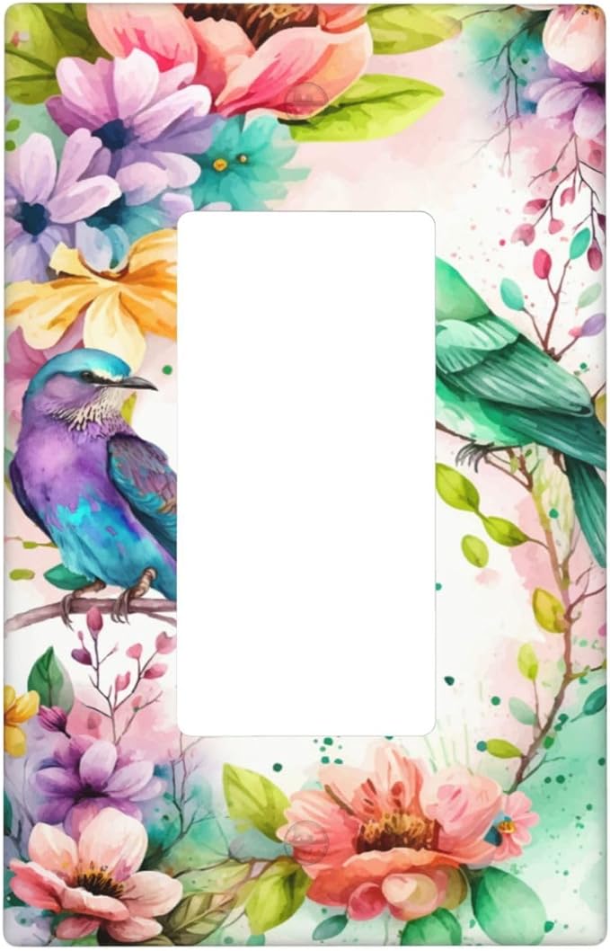 Bird Floral Flower Single Gang Rocker Light Switch Cover Plates Decorative Outlet Covers, 1 Gang Rocker Wall Plate