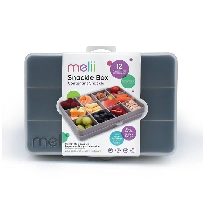 melii Snackle Box |12-Compartment Snack Container with Removable Dividers, BPA-Free Food Storage for Travel, School & On-the-Go Snacks, Kids & Family Organizer (Grey)