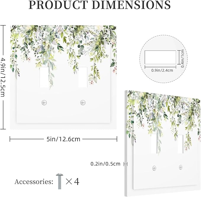 Decorative Switch Plates Green Eucalyptus Leaves Floral Wildflower 2 Gang Double Toggle Outlet Light Switch Cover Wall Plate Electrical Faceplate For Bed Room Living Room Decor