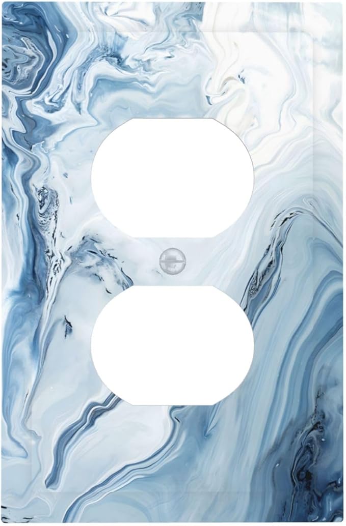 Blue Marble Abstract Ombre Chic Luxury Print Outlet Covers 1 Gang Duplex Light Switch Cover Decorative Switch Plates Electrical Receptacle Faceplate Wall Plate for Bathroom Living Room Decor