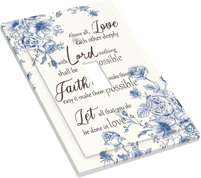 Decorative Light Switch Cover Plate Inspirational Quotes Blue Flower Floral 1 Gang Single Toggle Wall Plates for Electrical Outlet Covers Switch Plate Covers Faceplate for Bedroom Home Decor