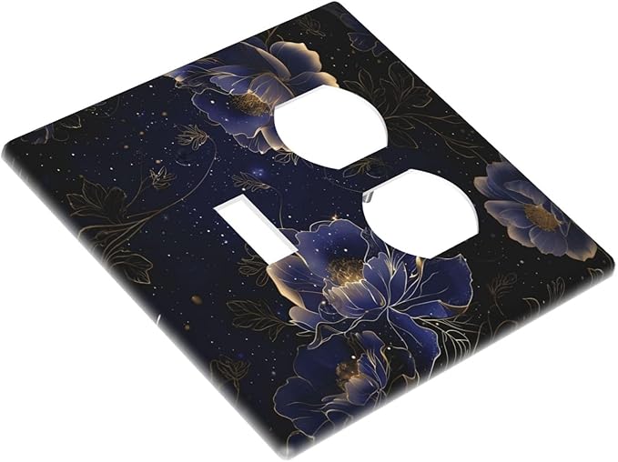 Navy Blue Floral Vintage Flower Dark Watercolor Wallplates 1 Toggle 1 Duplex Switch Plate Electrical GFCI Faceplate Decorative Light Switch Covers for Bedroom Living Room Decor