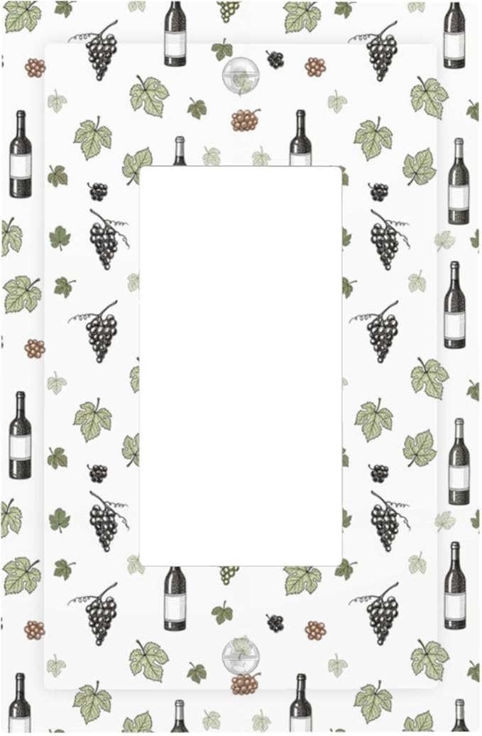 Wine & Vineyard Single Rocker Switch Cover - 1-Gang Standard US Size Vintage Wine Bottle & Grape Light Switch Covers, French Country for Kitchen Decor