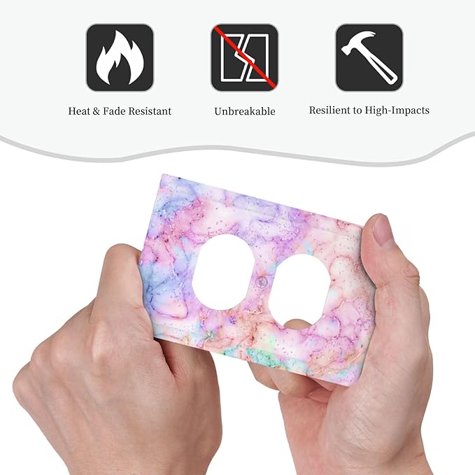Decorative Switch Plate Covers Cute Marble Texture 1 Gang Receptacle Duplex Wall Plate Light Switch Cover Single Dual Device Outlet Plate Pink Purple Gold Abstract Electrical Faceplate for Nursery