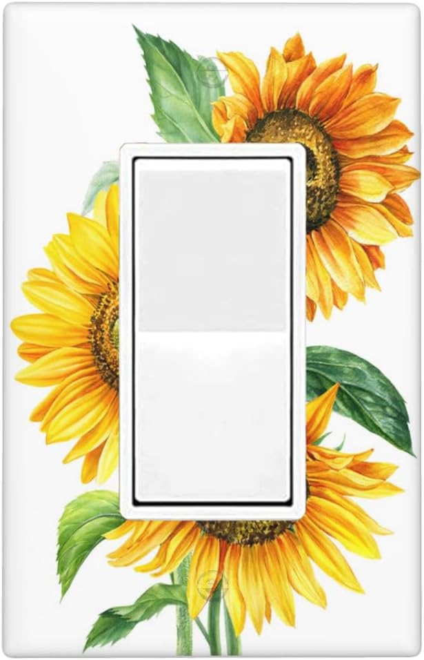 Watercolor Sunflower 1-Gang Rocker Wall Plate, Sunflower Bouquet Switch Plate for Living Room, Bedroom, Bathroom & Sunroom