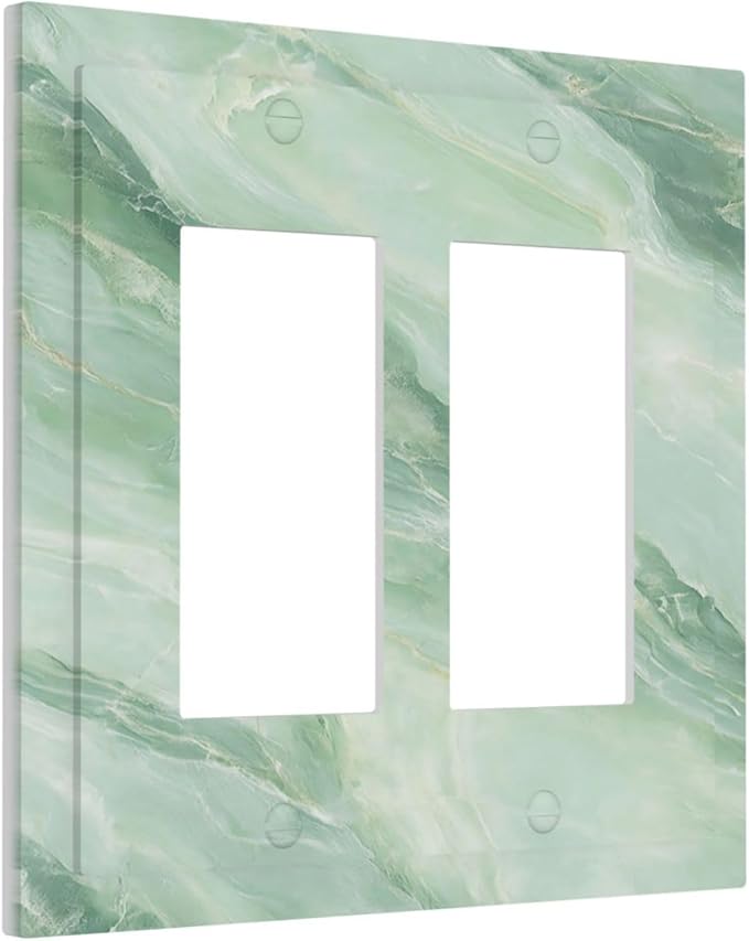 Decorative Outlet Covers Green Marble Pattern 2 Gang Double Rocker Light Switch Cover Plate Electrical Switch Plate Cover Decorate GFCI Wall Plate for Home Bedroom Decor