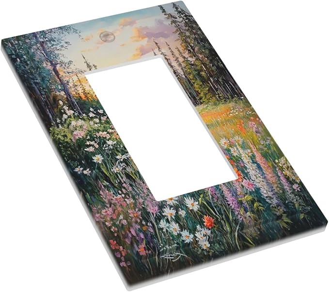 Decorative Outlet Covers Floral Landscape Rustic Nature Wildflower 1 Gang Single Rocker Light Switch Cover Plate Wall Plates Gfci Faceplate For Bed Room Living Room Decor
