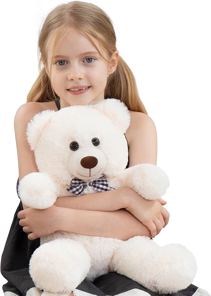 MorisMos White Teddy Bear Stuffed Animal, 20 Inch Bow Tie Classic Stuffed Bears Plush, Cuddly Hugging Bear Gift for Toddler, Kids, Baby Shower & Birthday, White