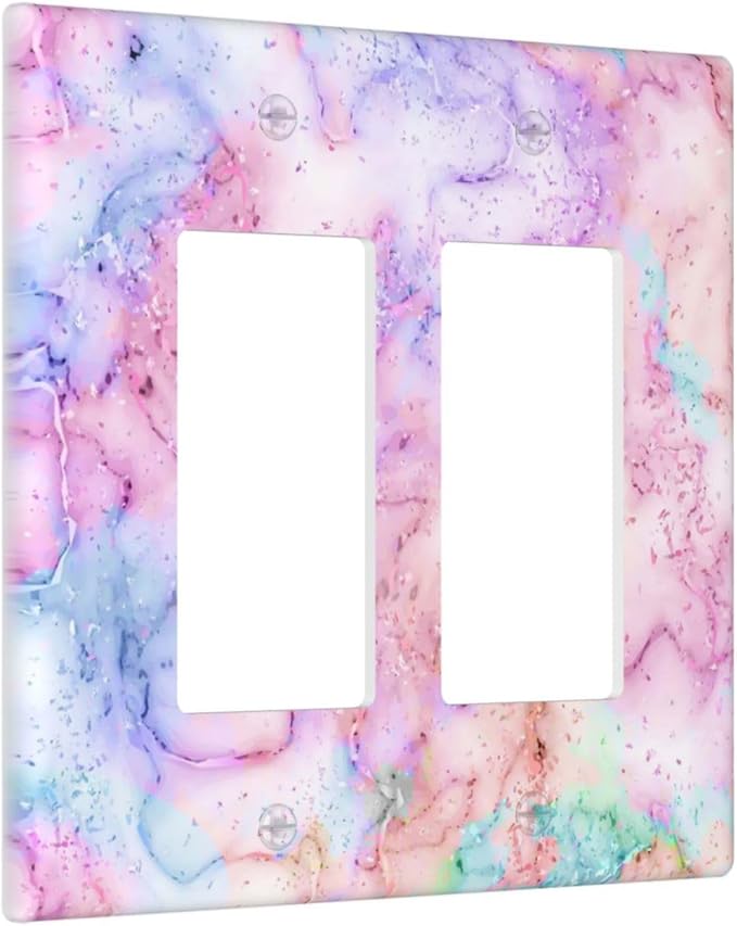 Decorative Switch Plate Covers Cute Marble Texture 2 Gang Double Rocker Decora Light Switch Cover Pink Purple Gold Abstract Dual Outlet Wall Plate Electrical Faceplate GFCI for Kids Girls Nursery