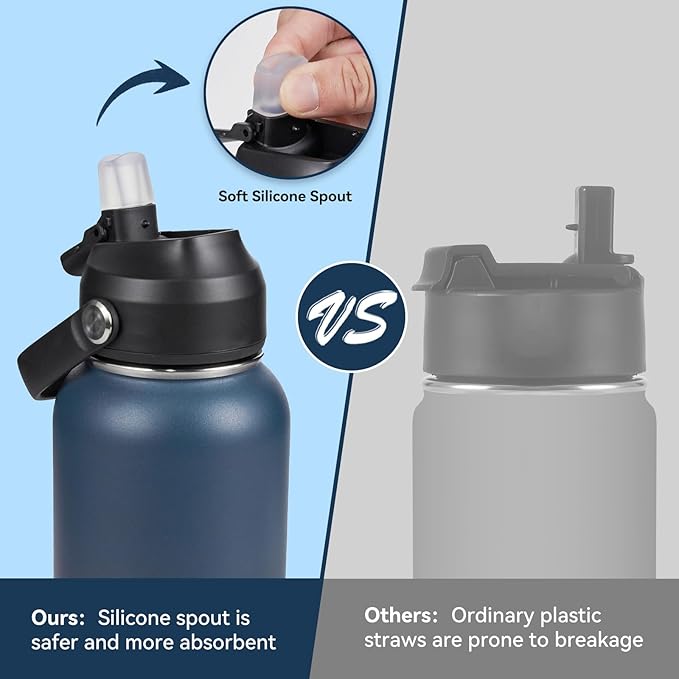 Fijinhom 32oz Insulated Stainless Steel Water Bottle, Wide Mouth Double Wall Vacuum, Silicone Straw, Sweat & Leak Proof, BPA Free Insulated Water Flask for Travel, Keep Cold 24h Hot 12h, Blue