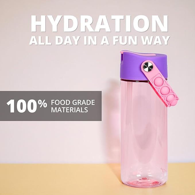 Elemental Water Bottles for Kids - Splash Kids Water Bottle for School with Pop-it Handle - BPA Free Tritan Plastic Water Bottle with Straw Leak Proof when Spout is Closed - Sugar Plum - 18oz