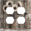 Rustic Floral Country Sunflower Daisy Old Wooden Boards Outlet Covers 2 Gang Double Duplex Decorative Light Switch Covers Electrical Wallplates Socket Faceplate for Farmhouse Home Decor