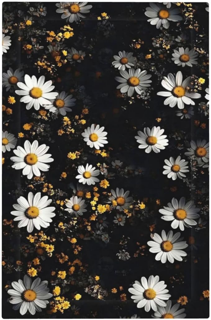 White Black Daisy Wildflower Modern Chrysanthemum Light Switch Cover Plate 1 Gang No Device Blank Electrical Wall Plates Faceplate Decorative Switch Plate Covers for Bedroom Farmhouse Decor