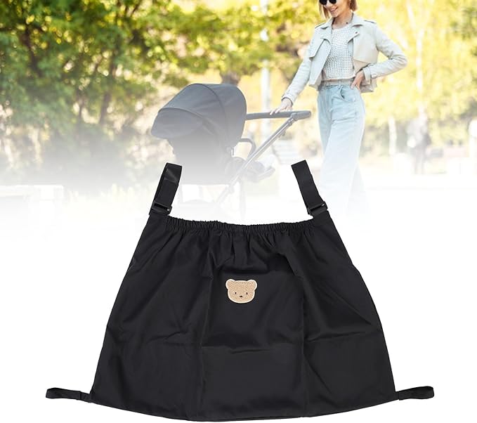 Universal Stroller Organizer, Nylon Stroller Storage Bag for Baby Essentials, Large Capacity Stroller Organizer Bag with Hook & Loop, Cargo Bag for Umbrella & Pet Stroller Accessories (Black Bear)