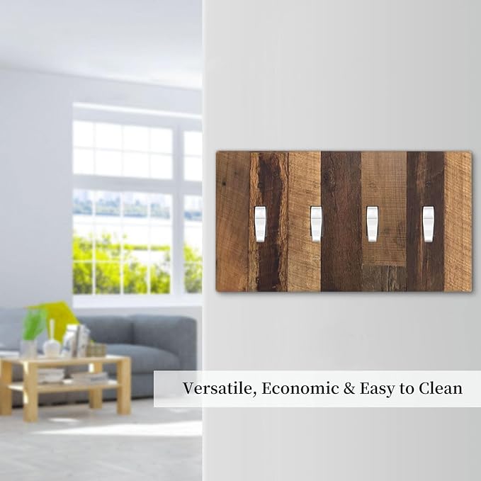 Light Switch Covers Natural Wood Brown Wooden Planks Quad Toggle Electrical Faceplate 4 Gang Wall Plate Decorative Switch Plates For Farmhouse Cabin Decor
