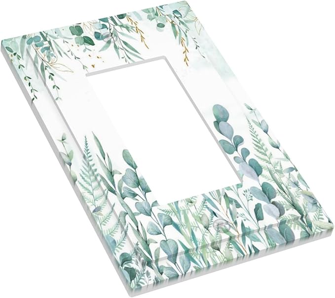 Boho Green Eucalyptus Leaf Floral Sage Flower Decorative Outlet Covers 1 Gang Single Rocker Light Switch Cover Plate Wall Plates GFCI Faceplate for Bedroom Living Room Decor