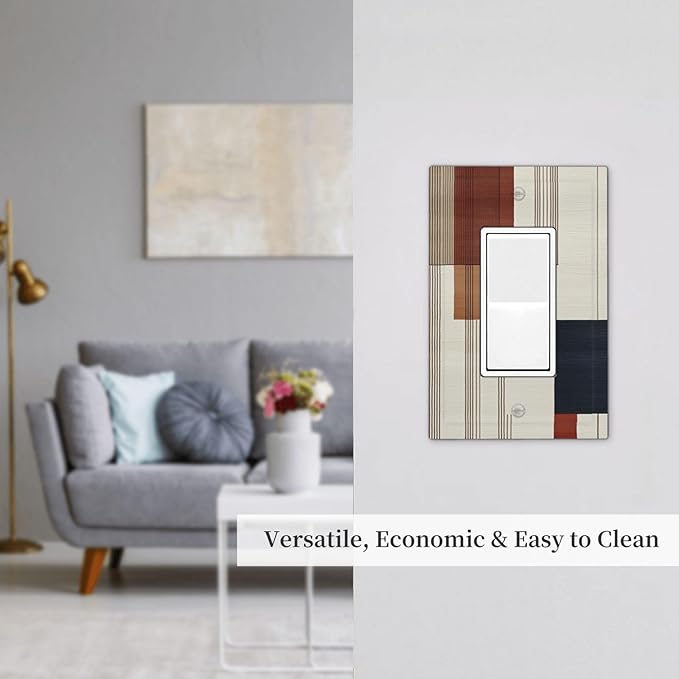 Abstract Geometric Single Light Switch Cover Plate Modern Squares 1 Gang Rocker Outlet Covers Decorative Electrical GFCI Wallplate Faceplates for Bedroom Kitchen Living Room Decor