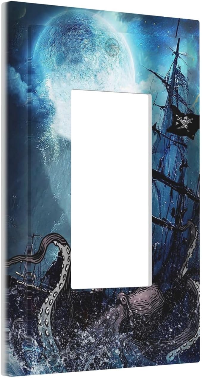Moon Ocean Nautical Octopus 1 Gang Rocker/Decora Outlet Light Switch Wall Plate Cover Faceplate Decorative Switchplate Kitchen Home Bedroom Decorate