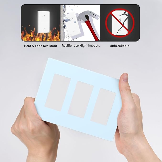 Aqua/Teal 3 Gang Triple Rocker/Decorator Light Switch Wall Plate Cover Decorative GFCI Electrical Faceplate Switchplate Dimmer