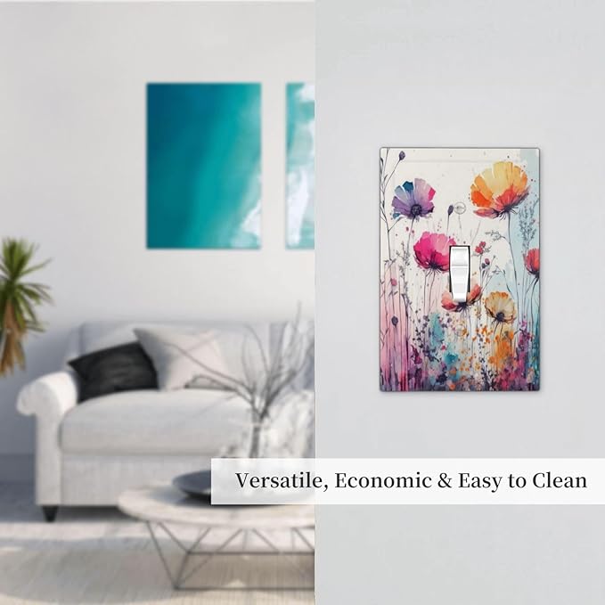 Light Switch Cover Plate Abstract Floral watercolor flowers 1 Gang Wall Plate Cover Wildflower Single Toggle Outlet Covers Decorative Switchplate Electrical Faceplate for Bathroom Home Decor
