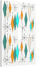 Modern Boho Geometric Atomic Diamond Stars Art Light Switch Cover 1 Gang Abstract Funny 1960S Teal/Green/Aqua/Blue Plaid Pattern Single Device Toggle Decorative Outlet Switch Wallplate Faceplate Cover