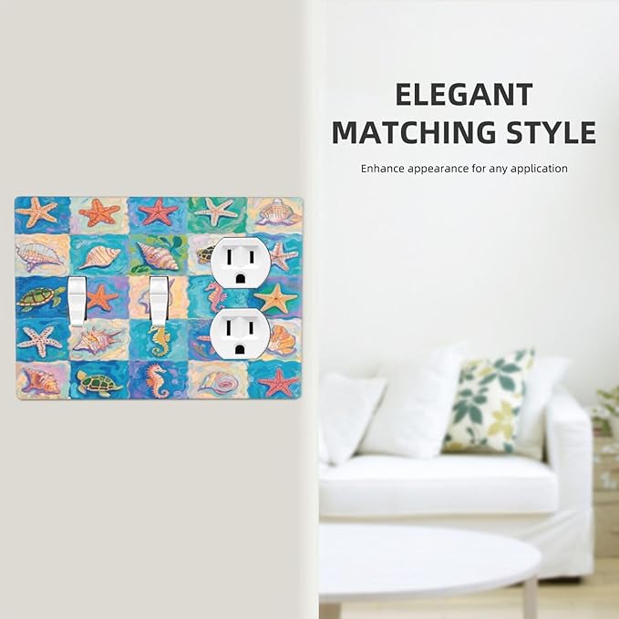 Sea Turtle Starfish Ocean 2 Toggle 1 Duplex Receptacle Outlet Cover Wall Plate Decorative 3 Gang Light Switch Covers Electrical Switchplate Home Decorate Faceplat for Bathroom Bedroom Kitchen Room