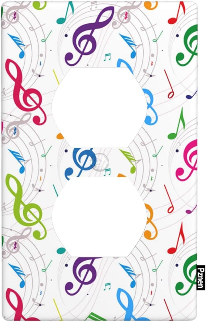 Colored Music Notes Outlet Cover, Music Theme 1-Gang Duplex Receptacle Wall Plate for Music Room Home Bedroom Bathroom Decor