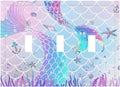 Cute Cartoon Pink Blue Coral Mermaid Scales 3 Gang Outlet Light Switch Cover Face Plate, Purple Marine Anchor Starfish Seashell Mermaid Tail Triple Toggle Switch Wallplate for Girl Kids Bedroom Decor
