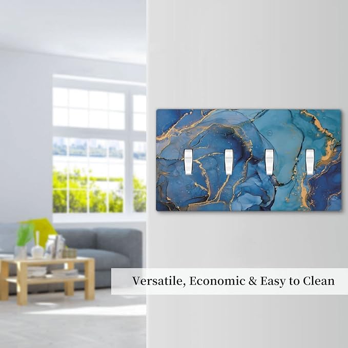 Blue Marble Quad Toggle Light Switch Cover Decorative 4 Gang Switch Plates Cover Modern Ombre Watercolor Ink Art Faceplate for Bathroom Home Living Room Decor 8 X 4.5 In
