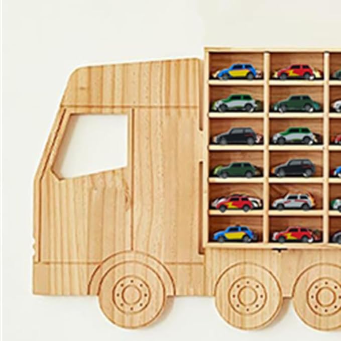 Wood Toy Car Display Rack, Holds 42 Diecast Cars Model Car Display Case 1/64 Scale Toy Cars Organizer Freestanding or Wall-Mounted Toy Car Storage Cabinet