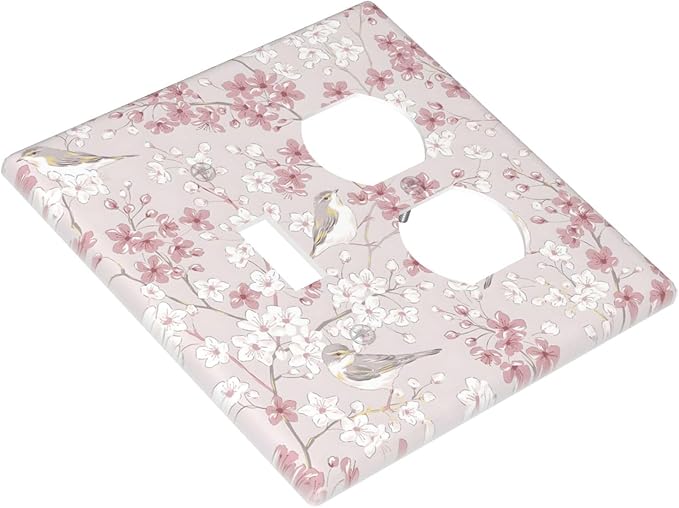 Pink Sakura Cherry Blossom Vintage Bird Floral Flower Wallplates 1 Toggle 1 Duplex Switch Plate Electrical GFCI Faceplate Decorative Light Switch Covers for Bedroom Living Room Decor
